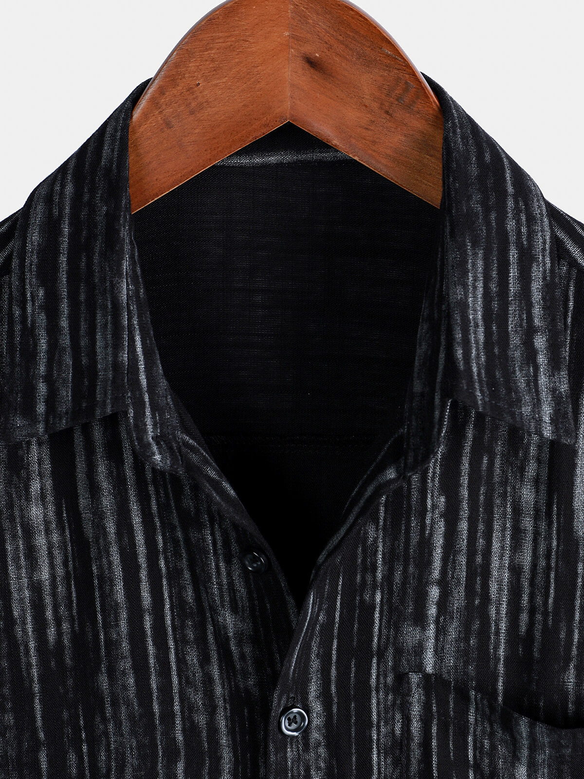 Men's Breathable Short Sleeve Pocket Black Striped Shirt