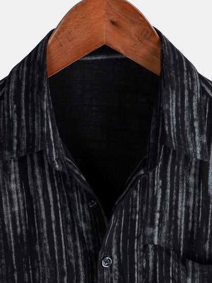 Men's Breathable Short Sleeve Pocket Black Striped Shirt