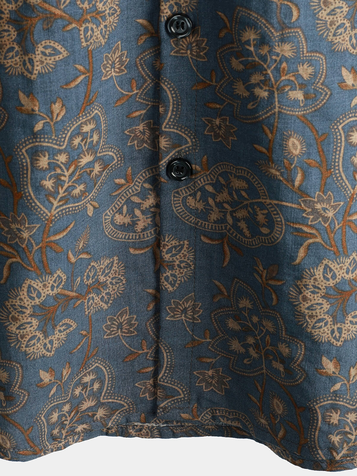 Men's Paisley Vintage Floral 70s Retro Button Up Beach Short Sleeve Shirt
