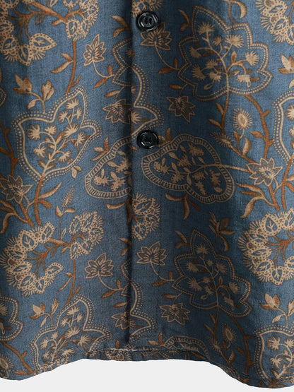Men's Paisley Vintage Floral 70s Retro Button Up Beach Short Sleeve Shirt