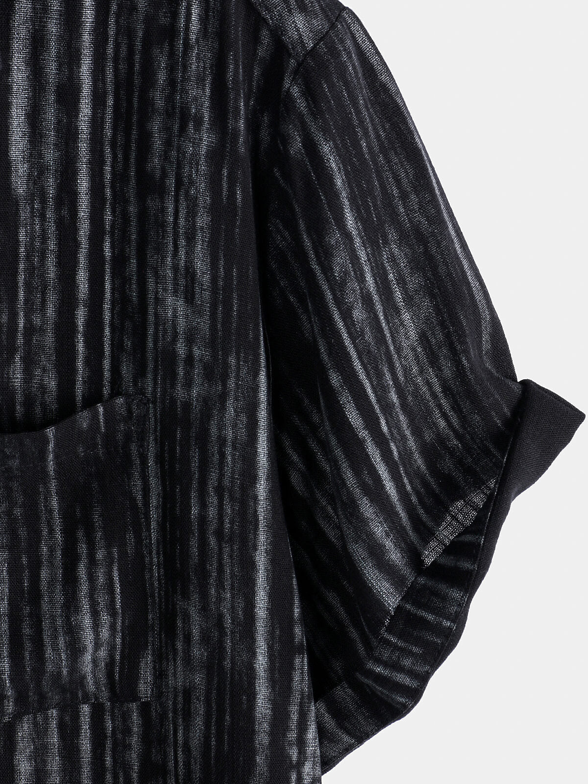 Men's Breathable Short Sleeve Pocket Black Striped Shirt
