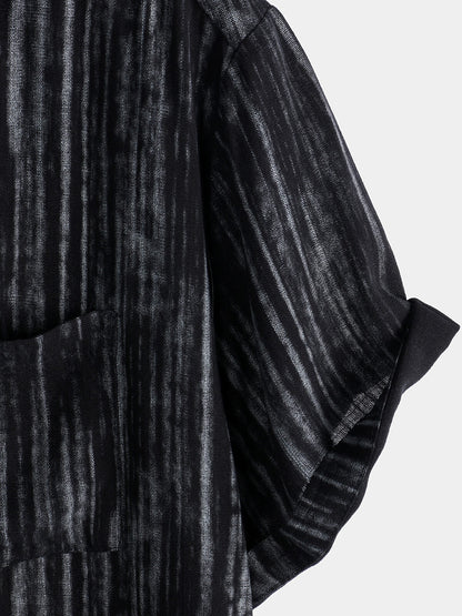 Men's Breathable Short Sleeve Pocket Black Striped Shirt