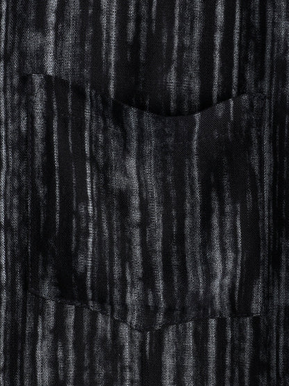 Men's Breathable Short Sleeve Pocket Black Striped Shirt