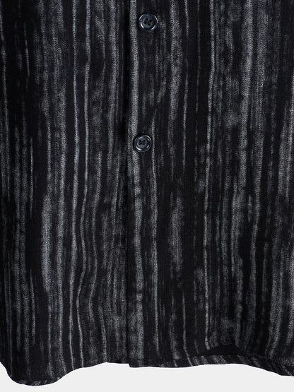 Men's Breathable Short Sleeve Pocket Black Striped Shirt