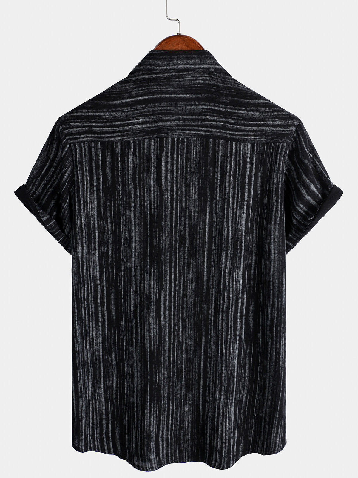 Men's Breathable Short Sleeve Pocket Black Striped Shirt