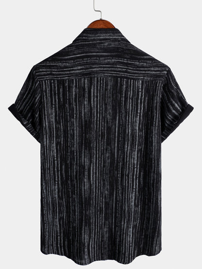 Men's Breathable Short Sleeve Pocket Black Striped Shirt