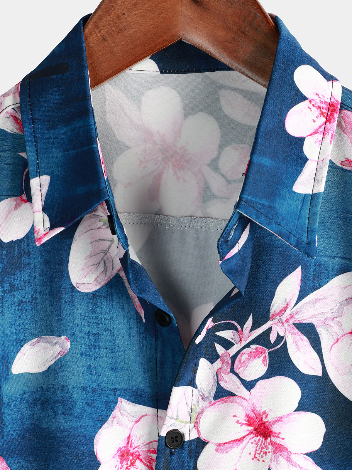 Men's Floral Print Button Up Casual Lapel Navy Blue Short Sleeve Resort Summer Shirt