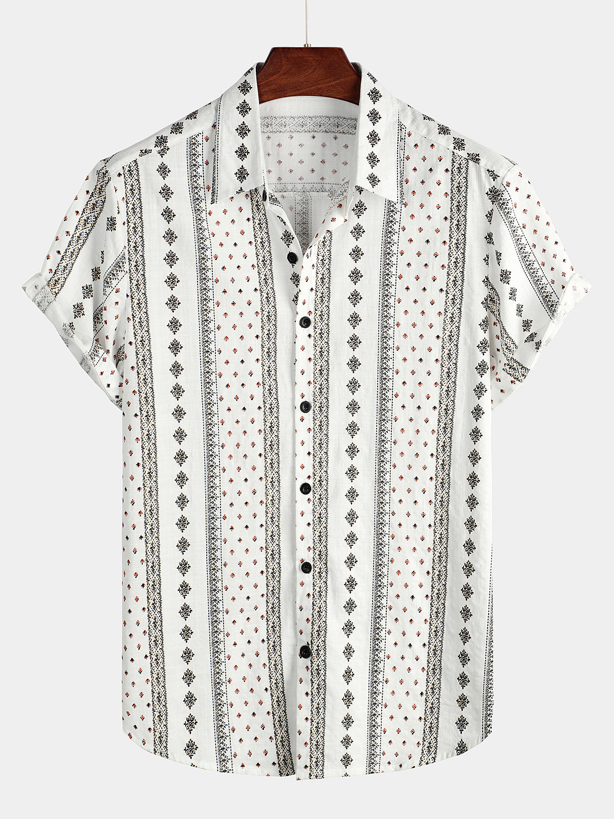 Men's Retro 70s Button Up Vintage Navy Blue Striped Beach Summer Short Sleeve Cotton Shirt