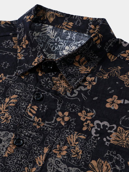 Men's Vintage Floral Print Bohemian Beach Short Sleeve Shirt