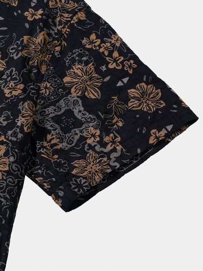 Men's Vintage Floral Print Bohemian Beach Short Sleeve Shirt