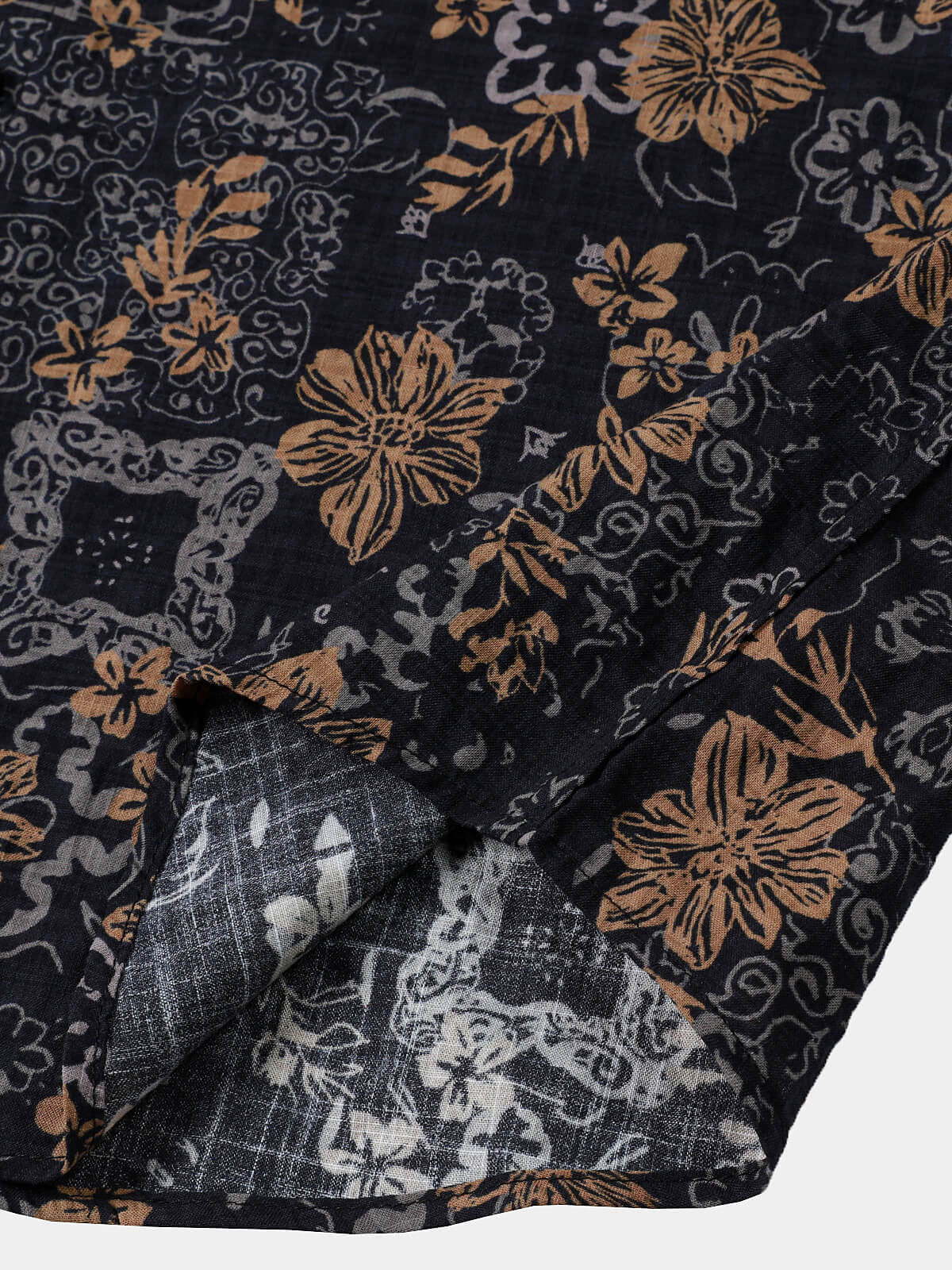 Men's Vintage Floral Print Bohemian Beach Short Sleeve Shirt