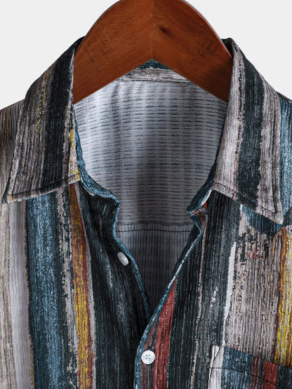 Men's Summer Striped Short Sleeve Hawaiian Shirt