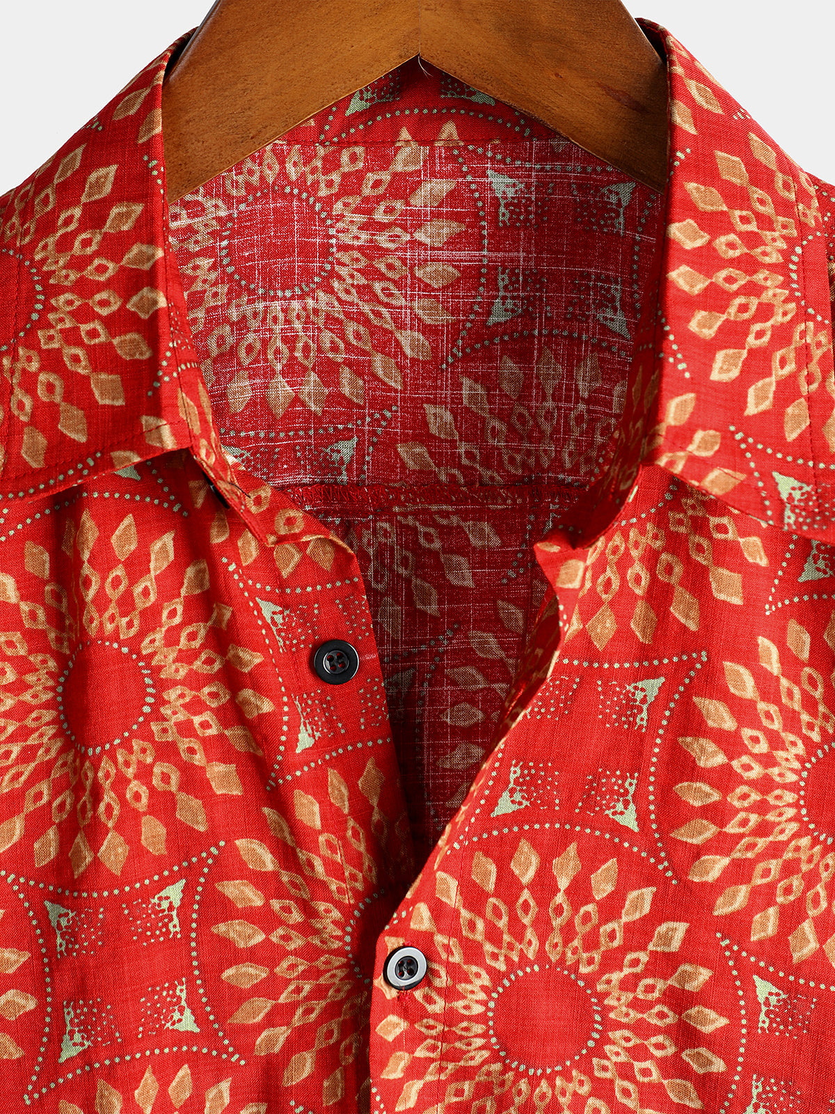 Men's Vintage Short Sleeve Cotton Boho 70s Leisure Button Up Hawaiian Shirt