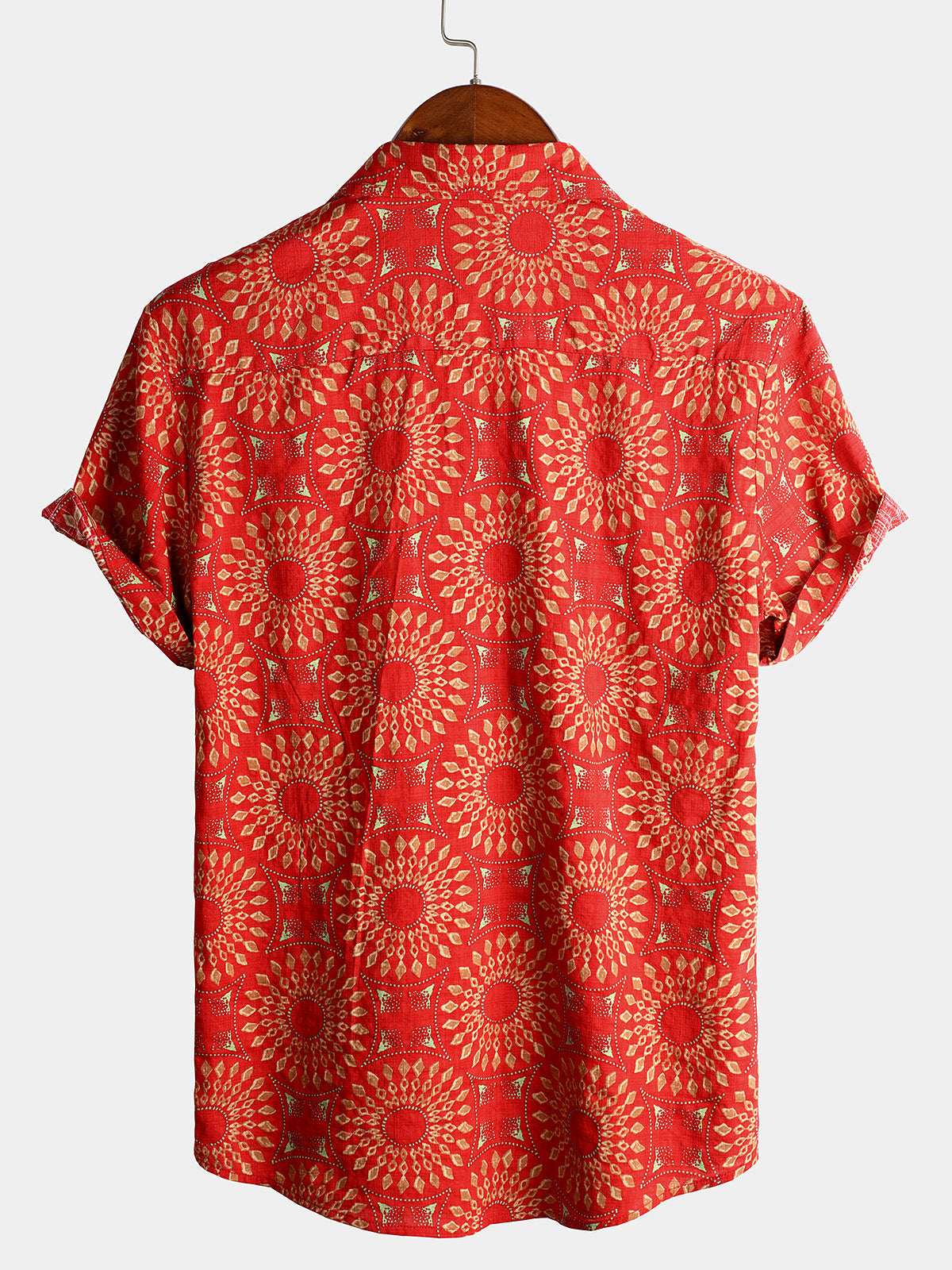 Men's Vintage Short Sleeve Cotton Boho 70s Leisure Button Up Hawaiian Shirt