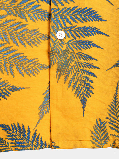 Men's Tropical Leaf Print Hawaiian Pocket Collared Top Cotton Button Up Short Sleeve Shirt