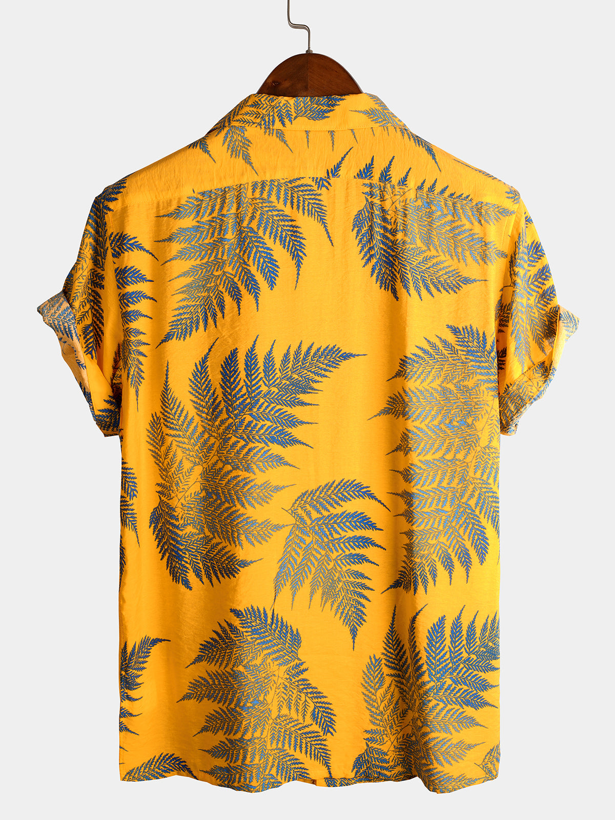 Men's Tropical Leaf Print Hawaiian Pocket Collared Top Cotton Button Up Short Sleeve Shirt