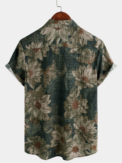 Men's Vintage Floral Casual Holiday Short Sleeve Shirt