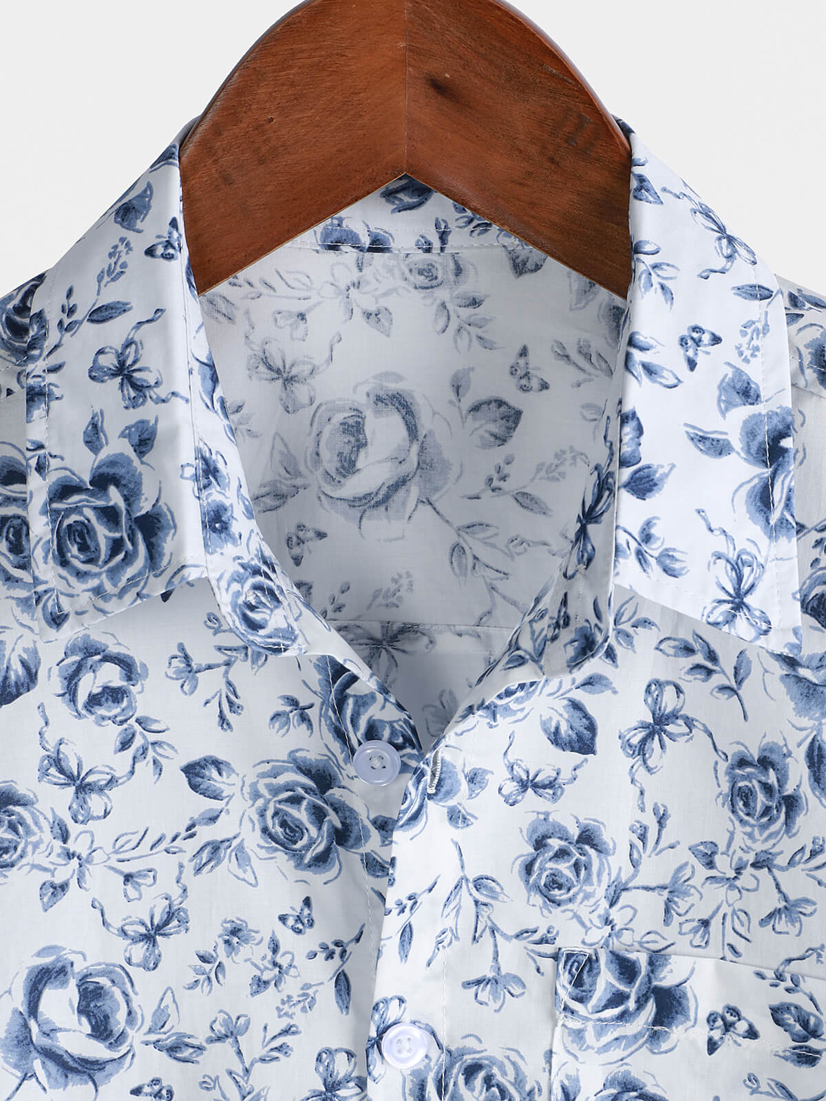 Men's Blue Rose Print Breathable Cotton Island Cruise Summer Holiday Resort Shirt