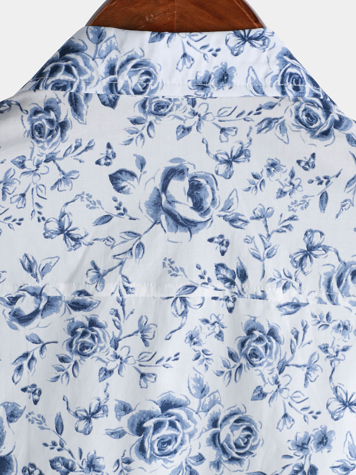 Men's Blue Rose Print Breathable Cotton Island Cruise Summer Holiday Resort Shirt