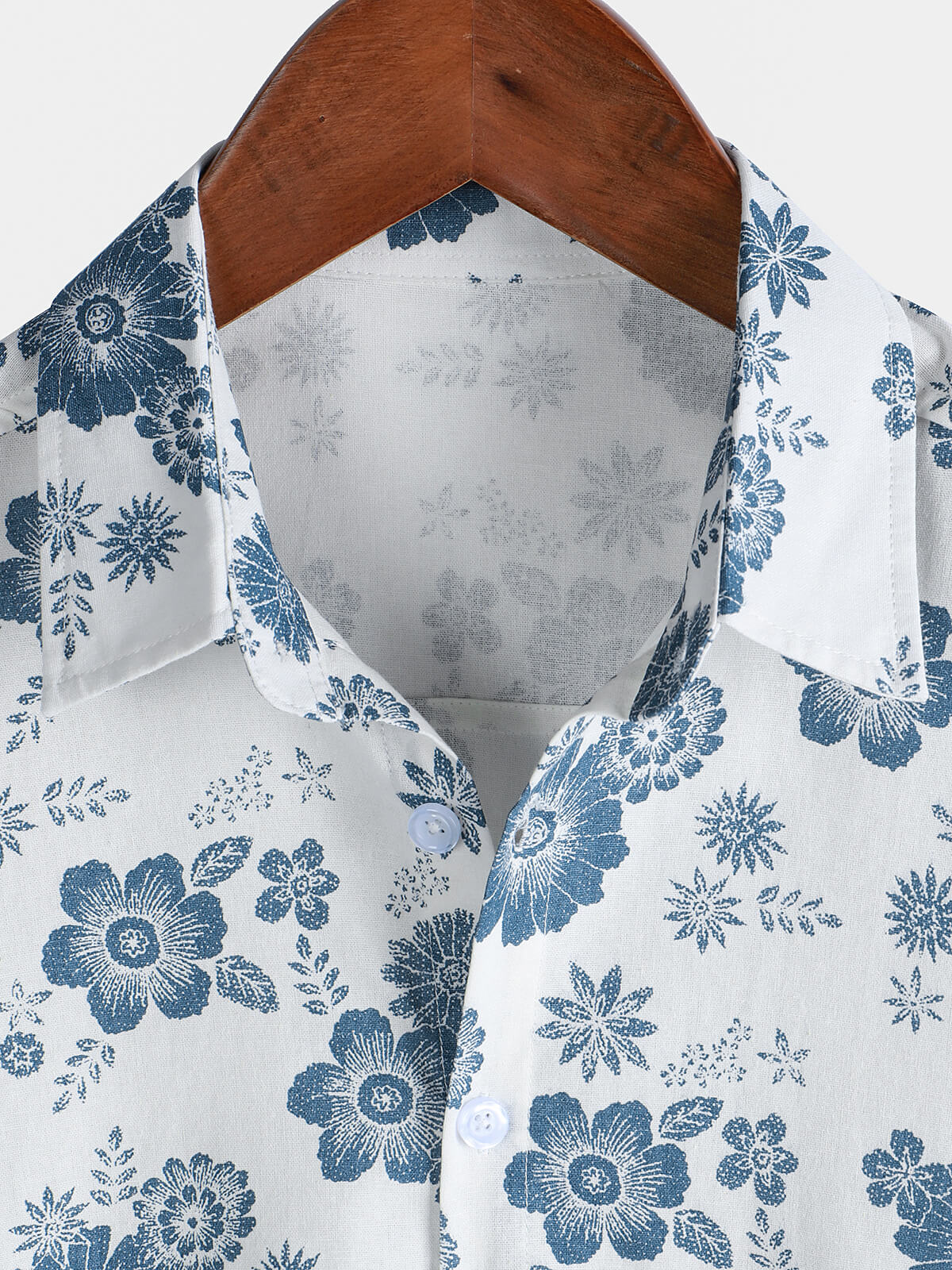 Men's Blue Daisy Print Breathable Cotton Island Cruise Summer Holiday Resort Shirt