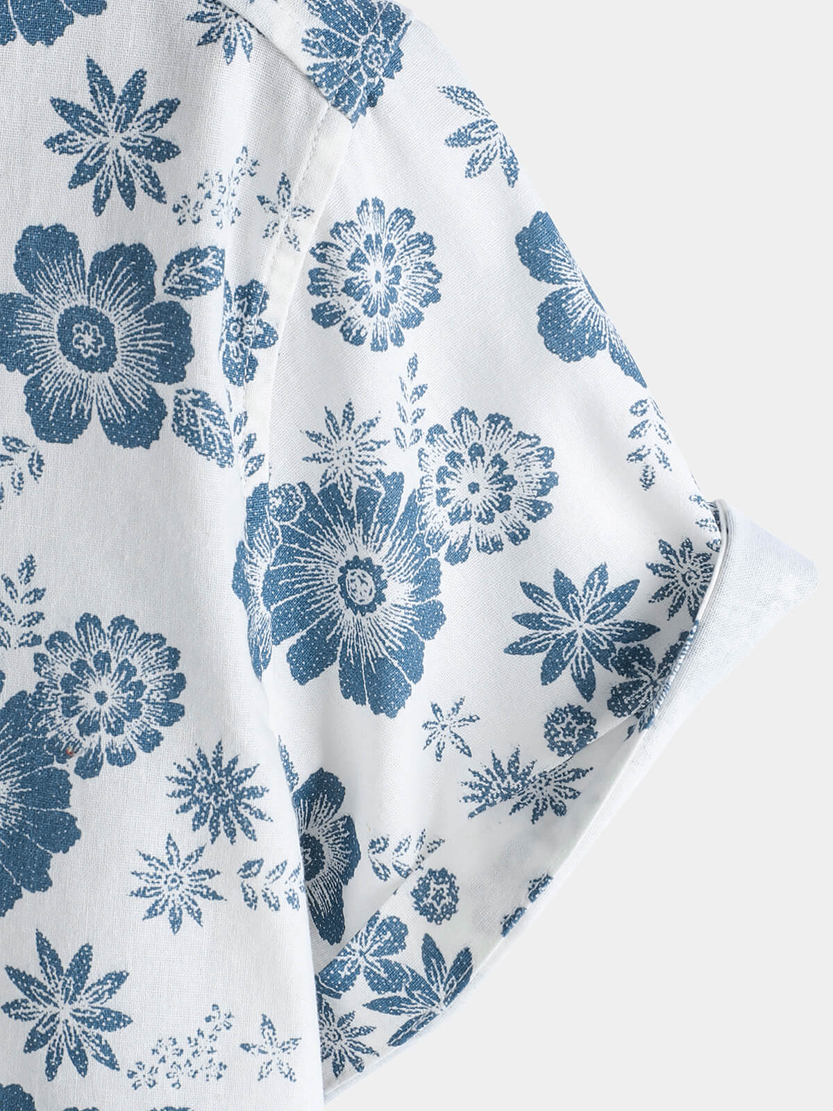 Men's Blue Daisy Print Breathable Cotton Island Cruise Summer Holiday Resort Shirt