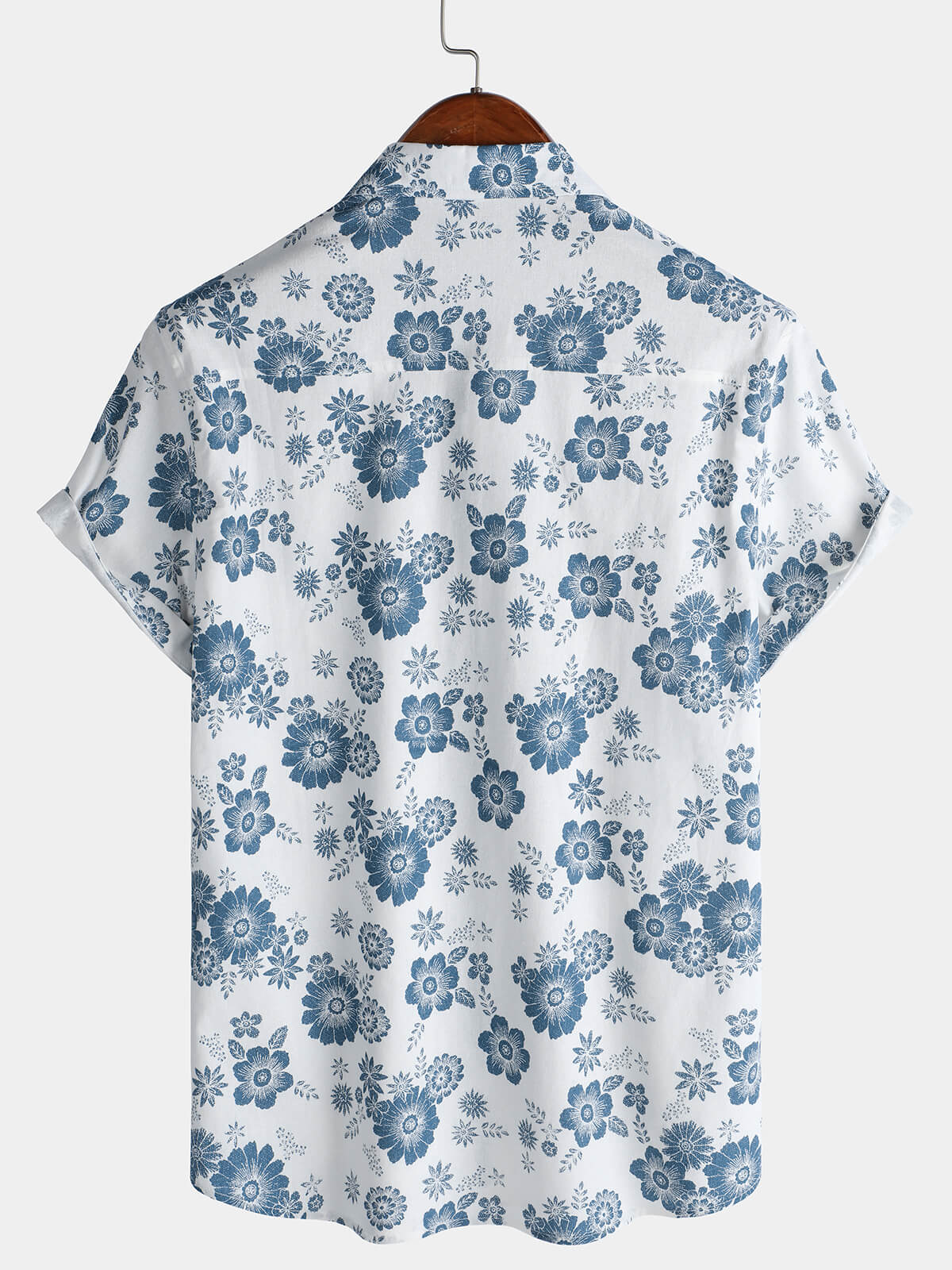 Men's Blue Daisy Print Breathable Cotton Island Cruise Summer Holiday Resort Shirt