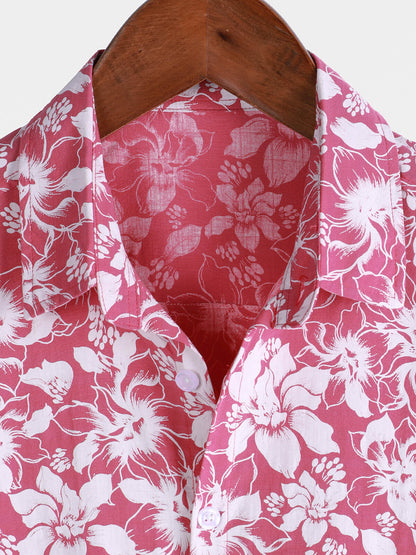 Men's Cotton Holiday Floral Print Hawaiian Beach Short Sleeve Shirt