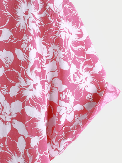 Men's Cotton Holiday Floral Print Hawaiian Beach Short Sleeve Shirt
