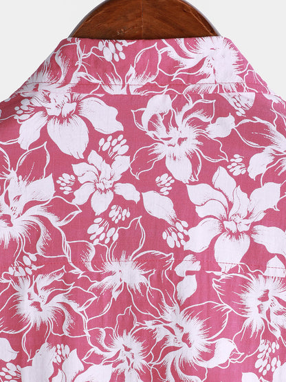 Men's Cotton Holiday Floral Print Hawaiian Beach Short Sleeve Shirt
