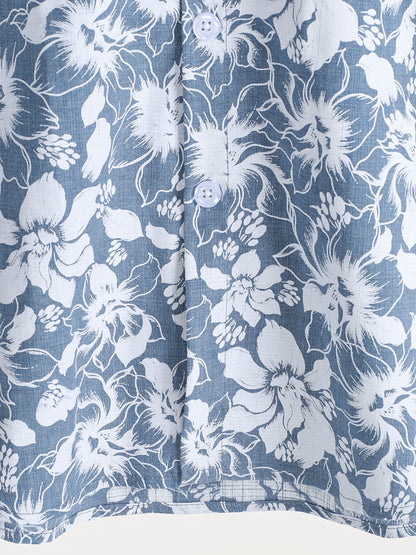 Men's Holiday Floral Print Hawaiian Beach Cotton Short Sleeve Shirt
