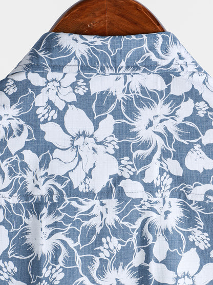 Men's Holiday Floral Print Hawaiian Beach Cotton Short Sleeve Shirt
