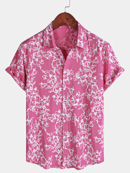 Men's Summer Casual Floral Holiday Beach Short Sleeve Cotton Shirt