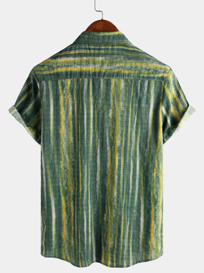 Men's Retro Green Striped Short Sleeve Shirt