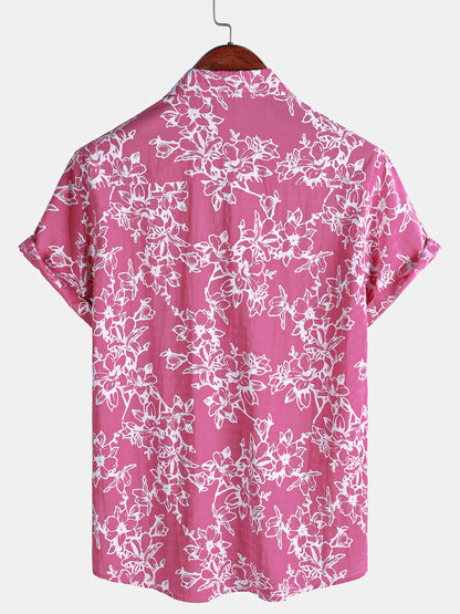 Men's Summer Casual Floral Holiday Beach Short Sleeve Cotton Shirt