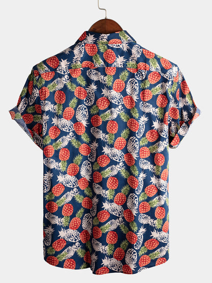 Men's Holiday Tropical Pineapple Pocket Cotton Shirt