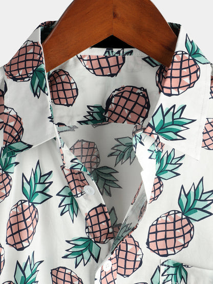 Men's Holiday Tropical Pineapple Pocket Cotton Shirt