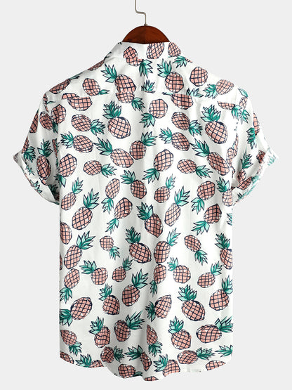 Men's Holiday Tropical Pineapple Pocket Cotton Shirt