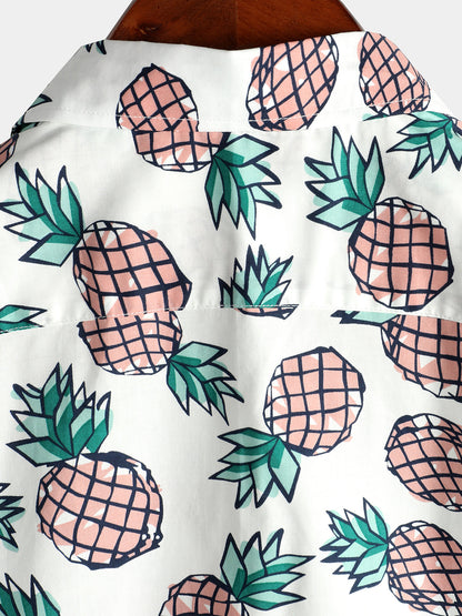 Men's Holiday Tropical Pineapple Pocket Cotton Shirt