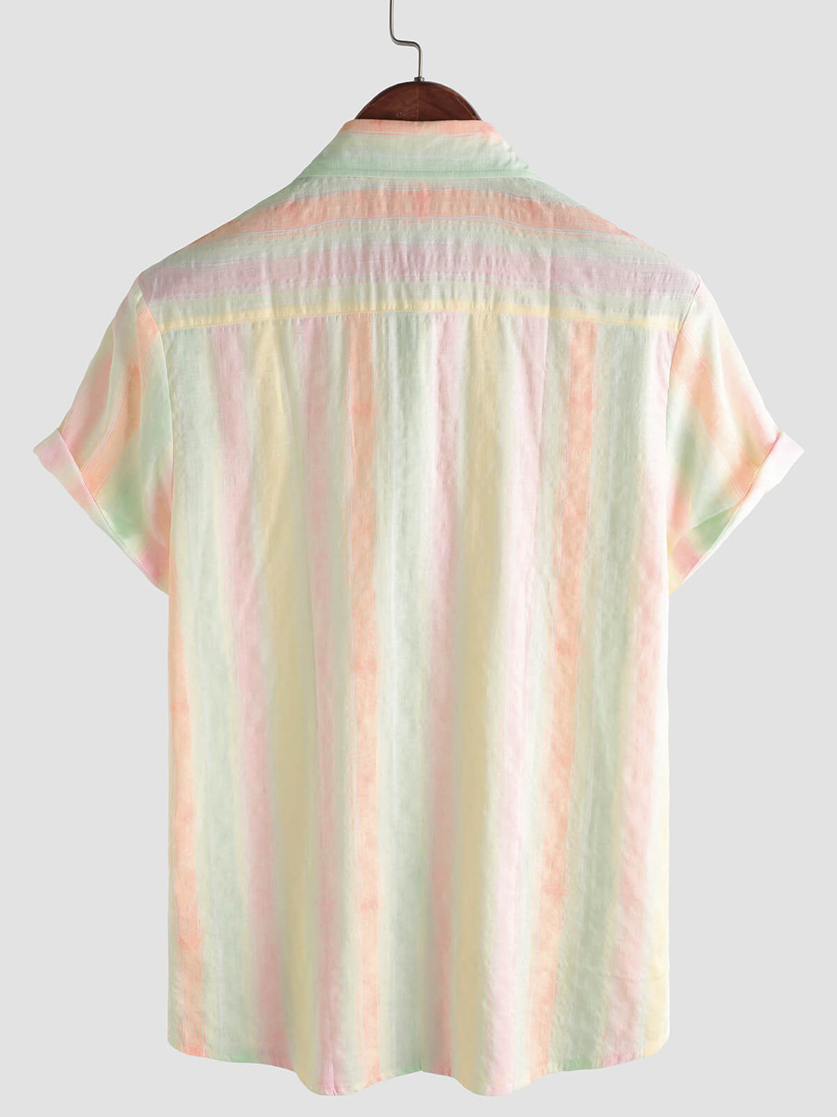 Men's Retro Colorful Striped Holiday Button Up Casual Short Sleeve Shirt