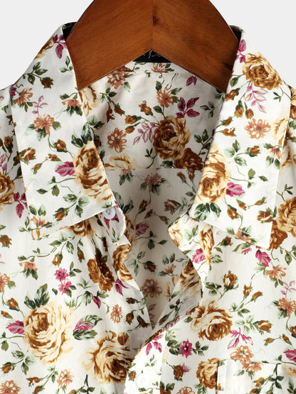 Men's Rose Cotton Pocket Short Sleeve Shirt