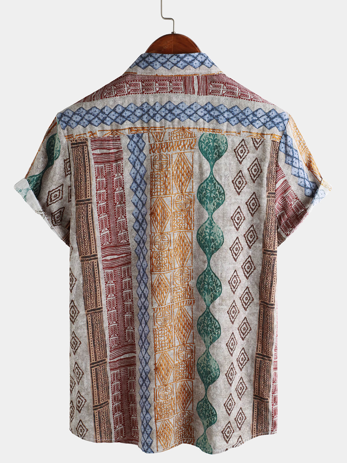Men's Retro Striped Print Holiday Button Up Short Sleeve Shirt