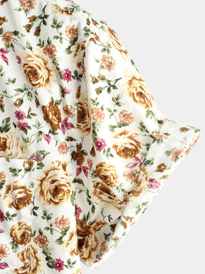 Men's Rose Cotton Pocket Short Sleeve Shirt