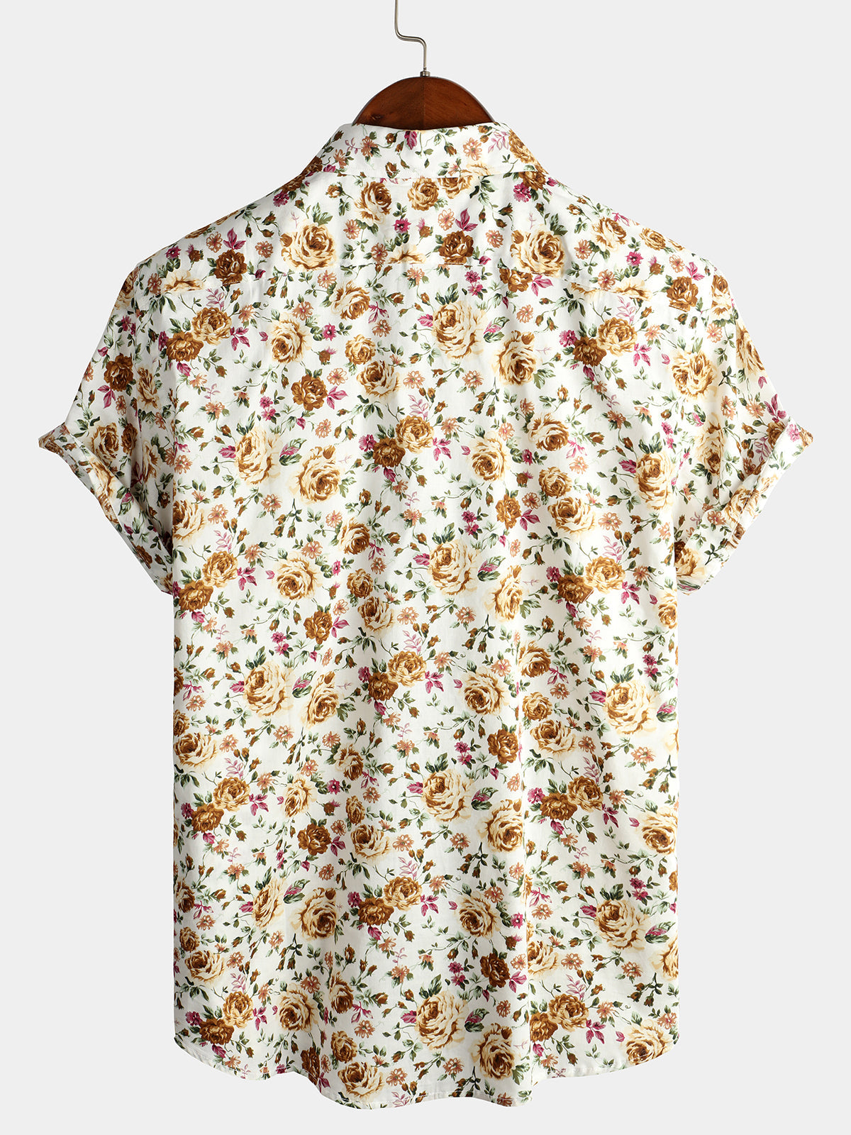 Men's Rose Cotton Pocket Short Sleeve Shirt