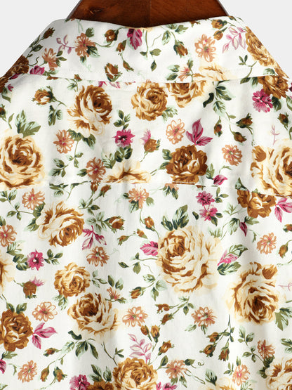 Men's Rose Cotton Pocket Short Sleeve Shirt