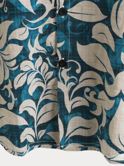 Men's Casual Vintage Holiday Floral Button Up Short Sleeve Shirt
