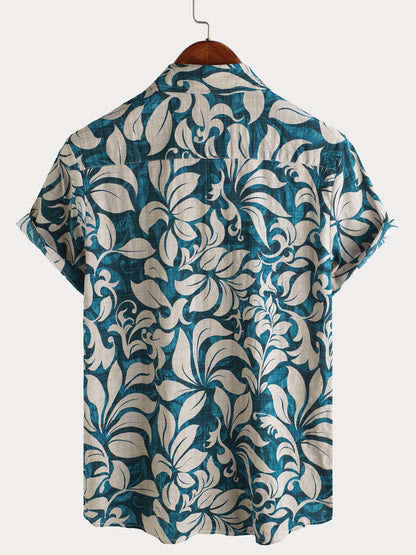Men's Casual Vintage Holiday Floral Button Up Short Sleeve Shirt