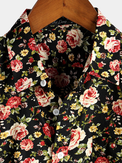 Men's Rose Cotton Pocket Short Sleeve Shirt
