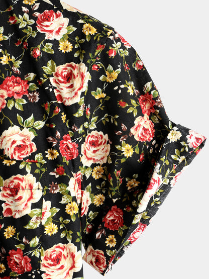Men's Rose Cotton Pocket Short Sleeve Shirt