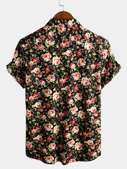 Men's Rose Cotton Pocket Short Sleeve Shirt