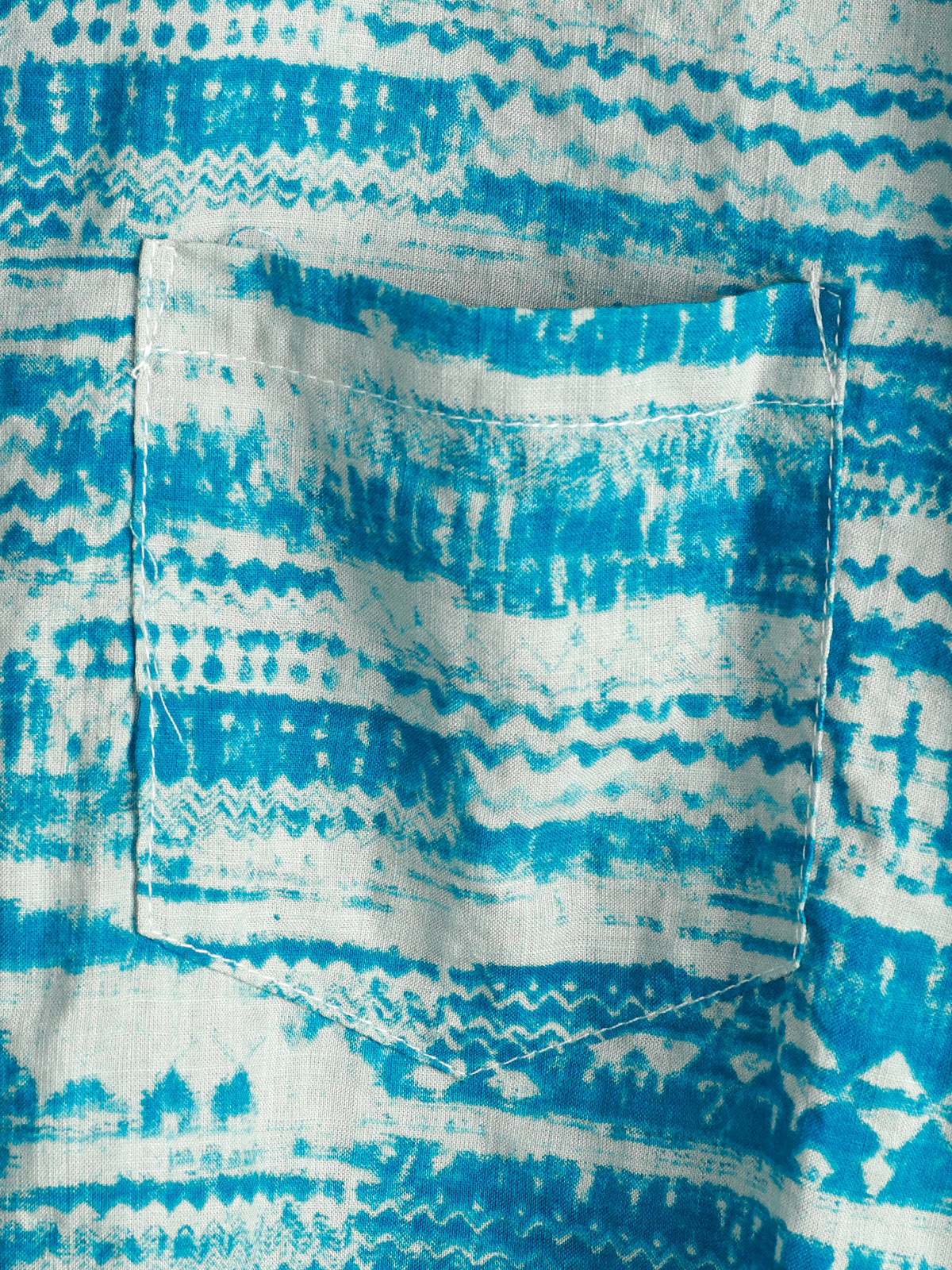 Men's Blue Vintage Pocket Holiday Summer Short Sleeve Button Shirt